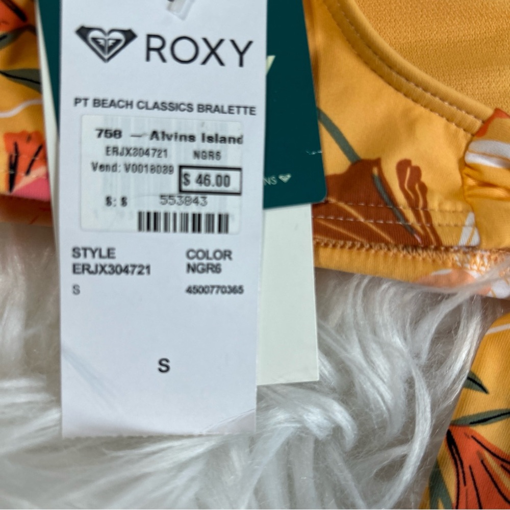 NWT Roxy Women's Floral Yellow beach bralette tropical padded $46 - Picture 5 of 5